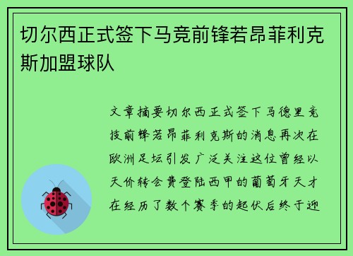 切尔西正式签下马竞前锋若昂菲利克斯加盟球队